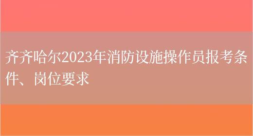 齐齐哈尔2023年消防设施操作员报考条件