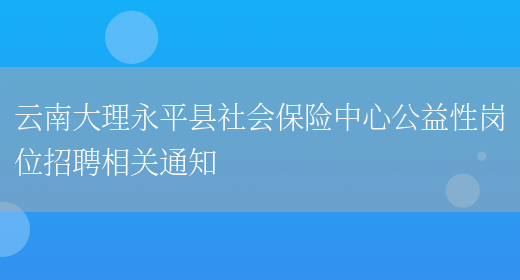 云南大理永平县社会保险中心公益性岗位招聘